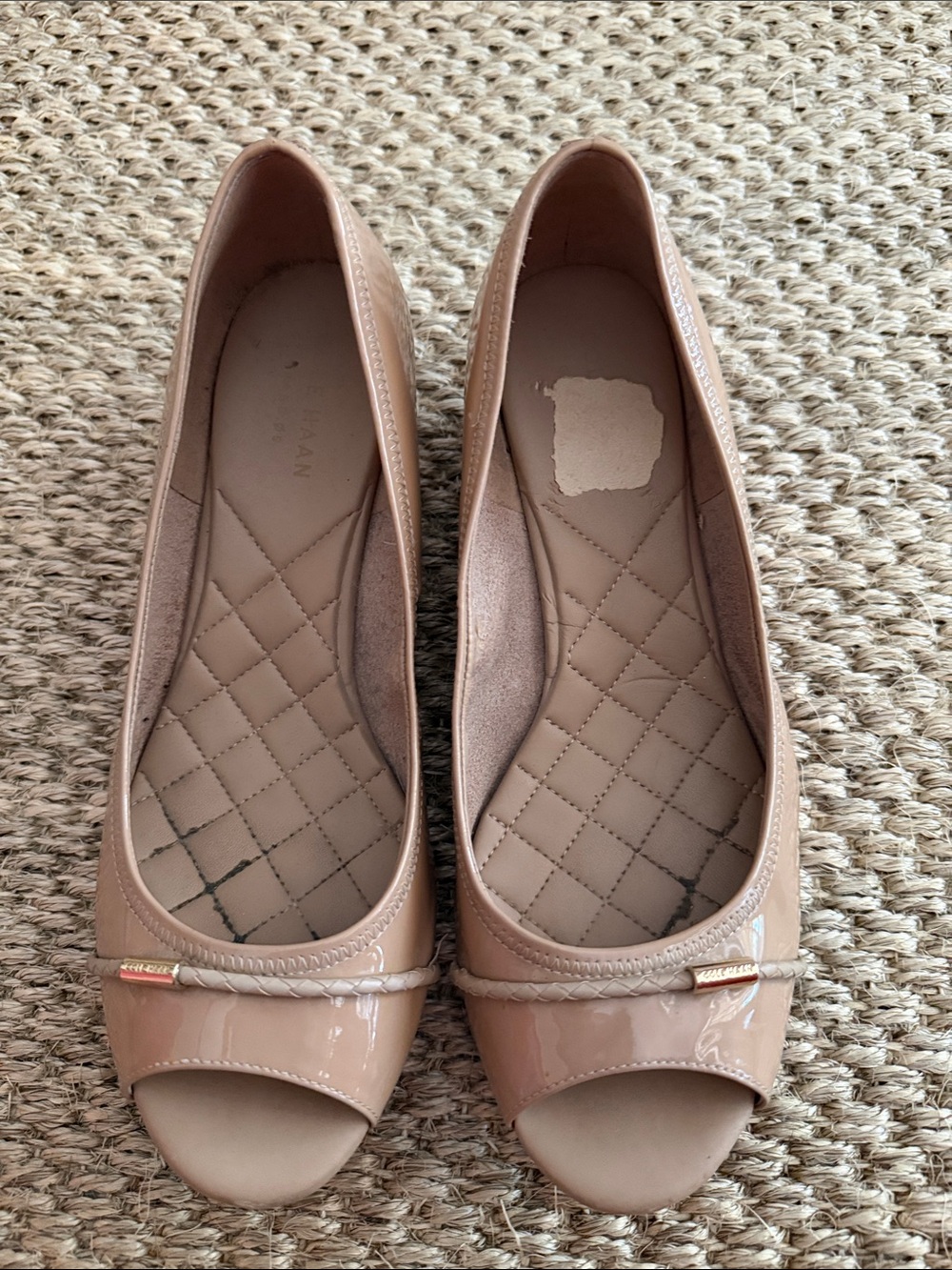 Cole Haan Nude Patent Peep-Toe Flats